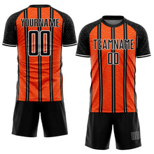 Load image into Gallery viewer, Custom Black Orange-White Line Sublimation Soccer Uniform Jersey