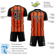 Load image into Gallery viewer, Custom Black Orange-White Line Sublimation Soccer Uniform Jersey