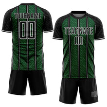 Load image into Gallery viewer, Custom Black Green-White Line Sublimation Soccer Uniform Jersey