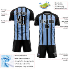Load image into Gallery viewer, Custom Black Light Blue-White Line Sublimation Soccer Uniform Jersey