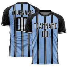 Load image into Gallery viewer, Custom Black Light Blue-White Line Sublimation Soccer Uniform Jersey
