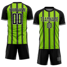 Load image into Gallery viewer, Custom Black Neon Green-White Line Sublimation Soccer Uniform Jersey