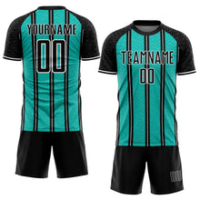 Load image into Gallery viewer, Custom Black Aqua-White Line Sublimation Soccer Uniform Jersey