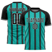 Load image into Gallery viewer, Custom Black Aqua-White Line Sublimation Soccer Uniform Jersey