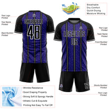 Load image into Gallery viewer, Custom Black Dark Purple-White Line Sublimation Soccer Uniform Jersey