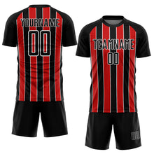 Load image into Gallery viewer, Custom Black Red-White Line Sublimation Soccer Uniform Jersey
