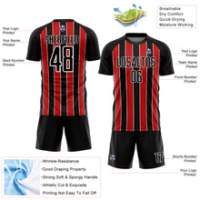 Load image into Gallery viewer, Custom Black Red-White Line Sublimation Soccer Uniform Jersey
