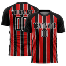 Load image into Gallery viewer, Custom Black Red-White Line Sublimation Soccer Uniform Jersey
