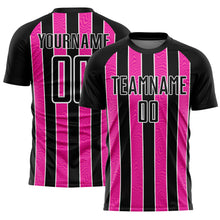 Load image into Gallery viewer, Custom Black Pink-White Line Sublimation Soccer Uniform Jersey