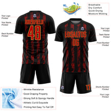 Load image into Gallery viewer, Custom Black Red-Old Gold Line Sublimation Soccer Uniform Jersey