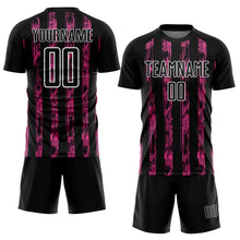 Load image into Gallery viewer, Custom Black Pink-White Line Sublimation Soccer Uniform Jersey