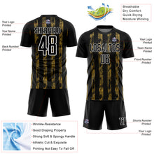 Load image into Gallery viewer, Custom Black Old Gold-White Line Sublimation Soccer Uniform Jersey