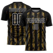 Load image into Gallery viewer, Custom Black Old Gold-White Line Sublimation Soccer Uniform Jersey
