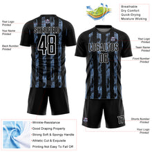 Load image into Gallery viewer, Custom Black Light Blue-White Line Sublimation Soccer Uniform Jersey