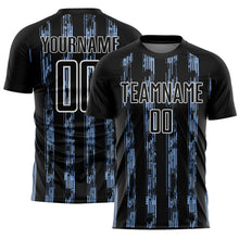 Load image into Gallery viewer, Custom Black Light Blue-White Line Sublimation Soccer Uniform Jersey