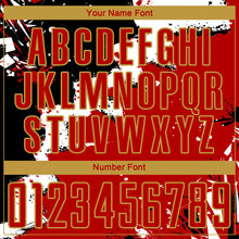 Load image into Gallery viewer, Custom Black Red-Old Gold Spalsh Sublimation Soccer Uniform Jersey