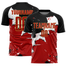 Load image into Gallery viewer, Custom Black Red-Old Gold Spalsh Sublimation Soccer Uniform Jersey