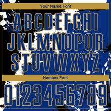 Load image into Gallery viewer, Custom Black Royal-Old Gold Spalsh Sublimation Soccer Uniform Jersey