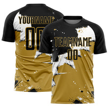 Load image into Gallery viewer, Custom Black White-Old Gold Spalsh Sublimation Soccer Uniform Jersey