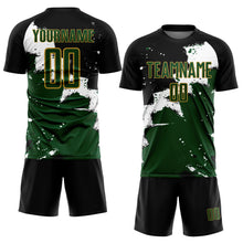 Load image into Gallery viewer, Custom Black Green-Old Gold Spalsh Sublimation Soccer Uniform Jersey