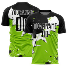 Load image into Gallery viewer, Custom Black White-Neon Green Spalsh Sublimation Soccer Uniform Jersey