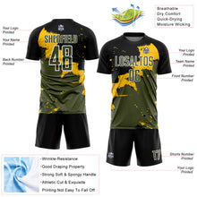 Load image into Gallery viewer, Custom Black Olive-Yellow Spalsh Sublimation Soccer Uniform Jersey