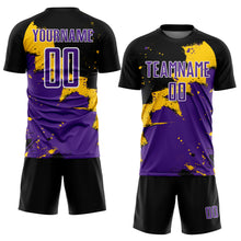 Load image into Gallery viewer, Custom Black Purple-Yellow Spalsh Sublimation Soccer Uniform Jersey