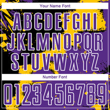 Load image into Gallery viewer, Custom Black Purple-Yellow Spalsh Sublimation Soccer Uniform Jersey