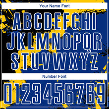 Load image into Gallery viewer, Custom Black Royal-Yellow Spalsh Sublimation Soccer Uniform Jersey