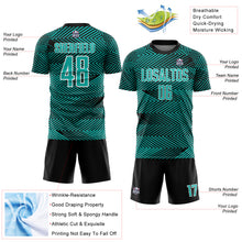 Load image into Gallery viewer, Custom Aqua Black-White Line Sublimation Soccer Uniform Jersey