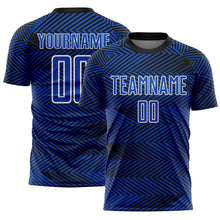 Load image into Gallery viewer, Custom Thunder Blue Black-White Line Sublimation Soccer Uniform Jersey
