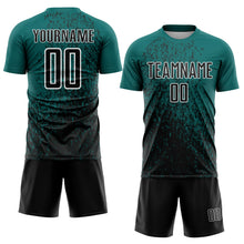 Load image into Gallery viewer, Custom Teal Black-White Abstract Fragment Art Sublimation Soccer Uniform Jersey