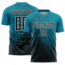 Load image into Gallery viewer, Custom Teal Black-White Abstract Fragment Art Sublimation Soccer Uniform Jersey
