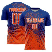 Load image into Gallery viewer, Custom Royal Orange-White Abstract Fragment Art Sublimation Soccer Uniform Jersey