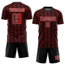 Load image into Gallery viewer, Custom Black Red-White Geometric Shape Sublimation Soccer Uniform Jersey