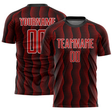 Load image into Gallery viewer, Custom Black Red-White Geometric Shape Sublimation Soccer Uniform Jersey