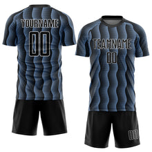 Load image into Gallery viewer, Custom Black Light Blue-White Geometric Shape Sublimation Soccer Uniform Jersey