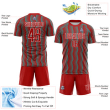 Load image into Gallery viewer, Custom Red Aqua-White Geometric Shape Sublimation Soccer Uniform Jersey