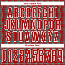 Load image into Gallery viewer, Custom Red Aqua-White Geometric Shape Sublimation Soccer Uniform Jersey