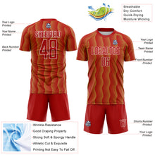Load image into Gallery viewer, Custom Red Old Gold-White Geometric Shape Sublimation Soccer Uniform Jersey