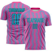 Load image into Gallery viewer, Custom Pink Lakes Blue-Black Geometric Shape Sublimation Soccer Uniform Jersey