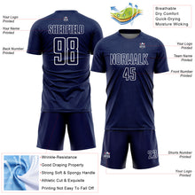 Load image into Gallery viewer, Custom Navy White Geometric Shape Sublimation Soccer Uniform Jersey