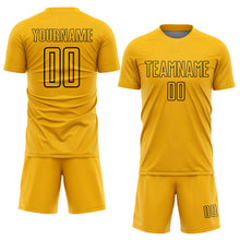 Load image into Gallery viewer, Custom Gold Black Geometric Shape Sublimation Soccer Uniform Jersey