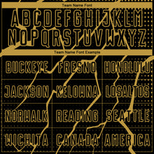 Load image into Gallery viewer, Custom Black Old Gold Lightning Sublimation Soccer Uniform Jersey