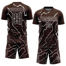Load image into Gallery viewer, Custom Brown White Lightning Sublimation Soccer Uniform Jersey