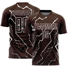 Load image into Gallery viewer, Custom Brown White Lightning Sublimation Soccer Uniform Jersey