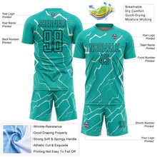Load image into Gallery viewer, Custom Aqua Black-White Lightning Sublimation Soccer Uniform Jersey