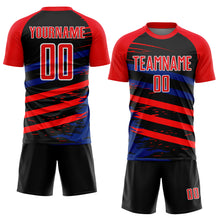Load image into Gallery viewer, Custom Fire Red Royal-Black Line Sublimation Soccer Uniform Jersey