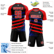 Load image into Gallery viewer, Custom Fire Red Royal-Black Line Sublimation Soccer Uniform Jersey
