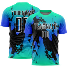 Load image into Gallery viewer, Custom Aqua Black-Thunder Blue Splash Sublimation Soccer Uniform Jersey